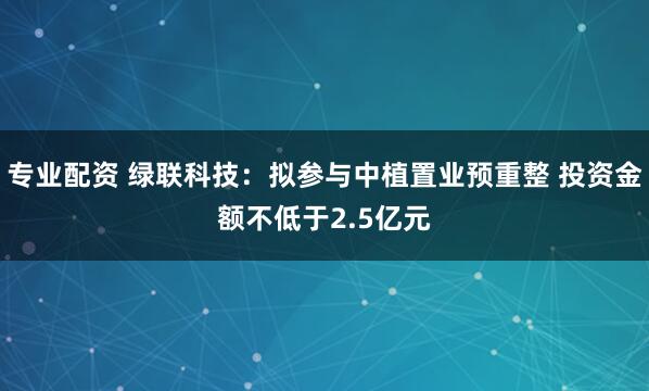 专业配资 绿联科技：拟参与中植置业预重整 投资金额不低于2.5亿元